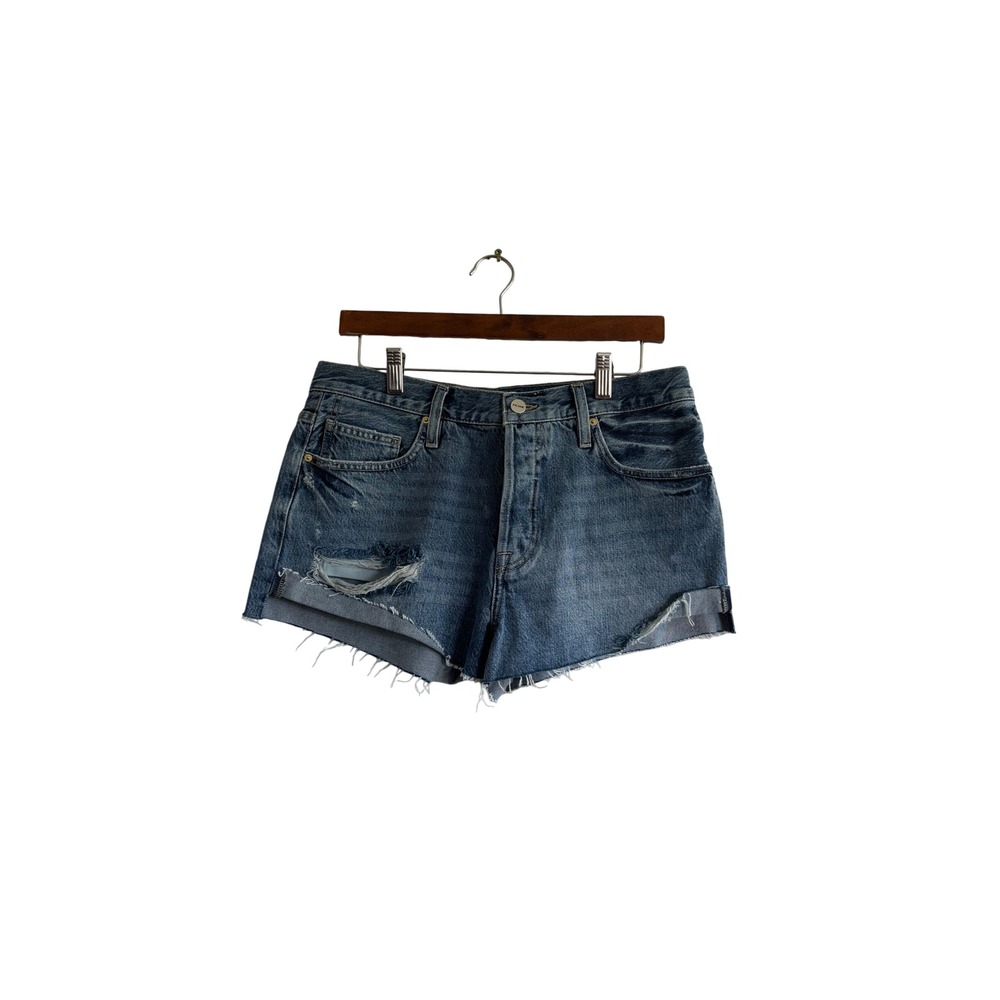 FRAME Denim Shorts Distressed High Rise Button Fly Blue Jean Shorts Size 27